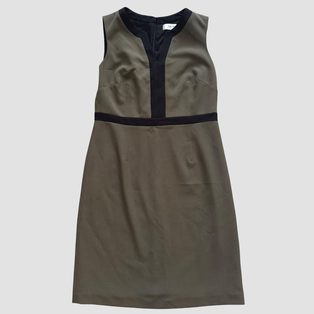 Jones Studio Separates Womens Olive Green Black Trim Sleeveless Sheath Dress 10